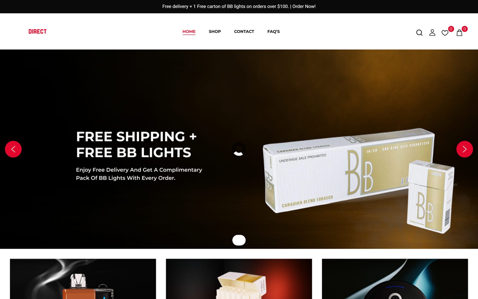 Darts Direct live homepage hero - free shipping and free BB Lights promotion
