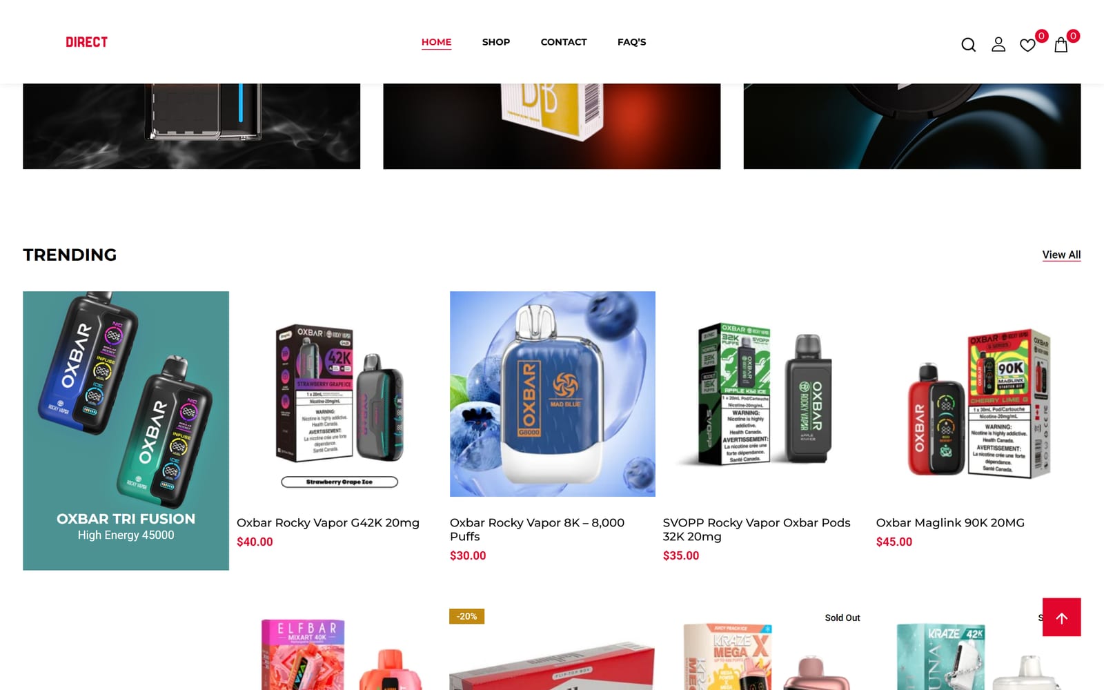 Darts Direct trending products - Oxbar, Rocky Vapor and SVOPP disposables