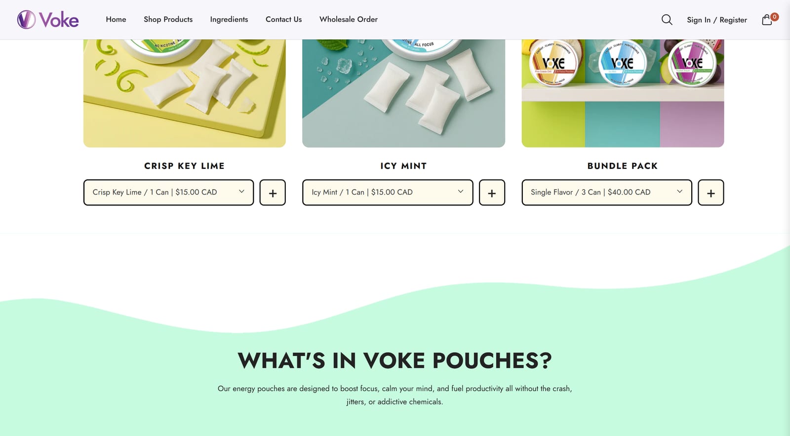 Voke Focus flavours - Crisp Key Lime, Icy Mint and the bundle pack